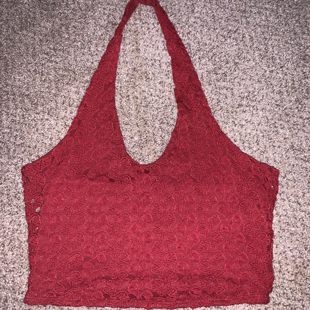 Dark Red Cropped Halter